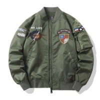 【巴黎精品】軍裝外套飛行夾克(MA1寬鬆刺繡臂章男外套2色a1ck43)