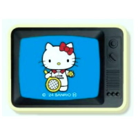 asdfkitty*日本製 KITTY 50週年紀念 復古電視機造型磁鐵-打網球-冰箱貼 裝飾磁鐵-正版商品