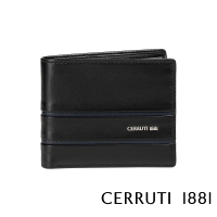 【Cerruti 1881】義大利頂級小牛皮4卡零錢袋短夾皮夾 CEPU05528M(黑色 贈禮盒提袋)