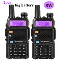 2pcs baofeng uv 5r 8w walkie talkie radio comumicador mobile phones cheap with 2800mah battery Two Way Radio powerful 50km 100km