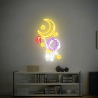 Spaceman Neon Sign Astronaut with moon Led Neon Sign Kid's room neon Light Neon Wall Light Sign Neon Sign Bedroom GAME ROOM