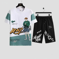 kaos distro cowok 1 set - Baju NATE Kaos dan Celana Pendek DewAsa - Sablon Distro Motif Santai  Cowo