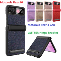 GLITTER For Motorola Razr 40 Razr3 3rd Gen 3 Case Hard Stand Hinge Lens Glass Film Protection Cover