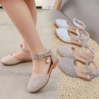 Girls Princess Sandals Baby Shoes 2024 Fashion Breathable Kids Girls Party Wedding Summer Sandals Flat Leather Shoes Toddler
