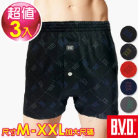 BVD 速乾菱格紋開襟針織印花平口褲(3入組)