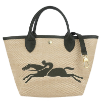 Longchamp LE PANIER PLIAGE 綠色草編布短把肩背/水餃包