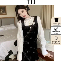 Set nữ đẹp sang chảnh ELI Quảng L1 áo trắng + yếm nhung kim tuyến đầm nữ nhẹ nhàng set đồ công sở vá