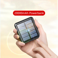 Mini Solar Power Bank 20000mAh Built in 4 Cable Solar Panel Powerbank Portable Charger External Battery Pack Powerbank LED Light