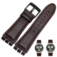 New high quality men's soft waterproof leather strap Strap Black Brown Leather Bracelet suitable for swatch strap 23mm