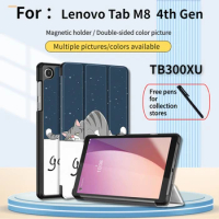 For Lenovo Tab M8 4th Gen 8inch Case Magnetic Absorption Stand Tablet Funda For Lenovo TB300XU 2023 Fashion Paint PU Cover Coque
