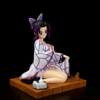 Anime Peripheral Demon Slayer Kochou Shinobu Bathrobe Worm Pillar Sitting Position PVC Action Figure Collectible Model Toy