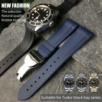 22 毫米天然橡膠 Silione 錶帶, 特別適用於 Tudor Black Bay GMT 彎曲端銷  折疊扣黑色