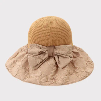 New Summer Breathable Bowknot Wide Brim Bucket Hat Chapeau Femme Uv Protection Sunscreen Hat Outdoor Fishermen Hats for Women