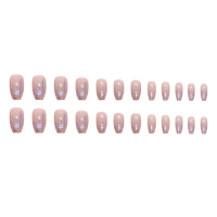 Short ballet popping pink purple sequins aurora shooting star fake nails popping pulp mango wearing