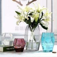 歐式簡約幾何彩色玻璃花瓶擺件透明插花家用水養創意工藝品干花瓶