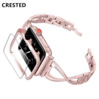 Diamond strap For apple watch band 38mm 40mm 44mm 42mm iwatch case cover Screen Protector For apple watch band 5 4 3 SE 6