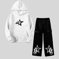 Satu Stel Outfit Cowok Hoodie Dan Celana Panjang Cargo Satu Set Setelan Pria Wanita Distro Stelan Sw
