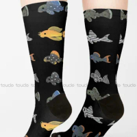 Pleco! Plecostomus Pleco Fish Aquarium Socks Baseball Socks Streetwear Harajuku 360° Digital Print Retro Colorful Art 1Pair Gift