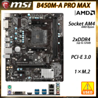 B450M MSI B450M-A PRO MAX Motherboard Socket AM4 for Ryzen 5 5600x CPU AMD B450 2xDDR4 PCI-E 3.0 SATA III 1xM.2 Micro ATX 32GB