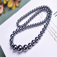 Natural Terahertz Necklace For Women Lady Love Birthday Gift Round Beads Powerful Energy Stretch Fashion Jewelry 6-12mm