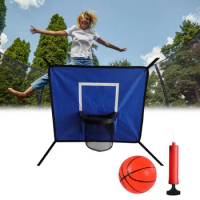 Trampoline Backboard Kids Trampoline Basketball Hoop Set with Mini Balls Pump Weatherproof Entertainment Sport for Dunks