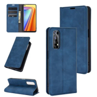 Realme7 Auto Switch Leather Case for Oppo Realme 7 (6.5in) 2020 Flip Wallet Book Style Cover Black RMX2155 BBK R2151 NFC