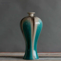 Vase Green 30cm Transmutation Glaze Chinese Crackle Glaze Vase Table Vase Arrangement Kiln Glaze Vases Room Decor Aesthetic