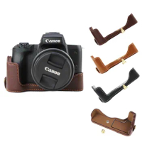 New Genuine Leather Camera Case Bag For Canon EOS M50 M50 II EOS M50 Mark II Half Body Cover Open battery Black Coffee Brown