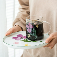 高硼硅玻璃杯小花家用透明耐熱早餐杯喝水辦公杯牛奶杯陶瓷湯盤
