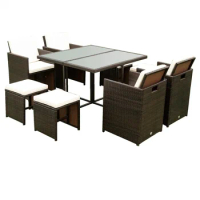 9 Pieces Patio Dining Sets Outdoor Rattan Chairs with Glass Table Patio Furniture Conversation Set