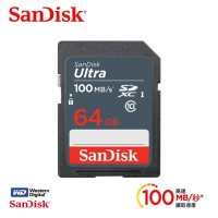 SanDisk 晟碟 (全新升速版) 64GB Ultra SDXC 100MB/s 升級C10 UHS-I 高階相機卡 (升速版100MB/s 原廠7年保固)
