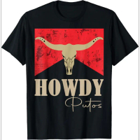 [100% Kapas] 100% Kapas Howdy Putos Bull Skull Country Cowboy Western Graphic T-Shirt T-Shirt Untuk 