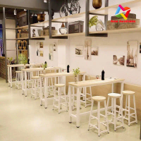 [NV Ready Stock][120x40x100cm] Easy Wooden Bar Table with Steel Frame & 2 Unit High Bar Stool Set