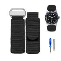 PCAVO 22mm 24mm Nylon Watch Band For Seiko Tudor Rolex BR Hook-and-loop Fastener Sport Watchband Steel Buckle NATO Strap Black