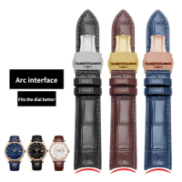 Miqiao leather watch strap comaptible for Tissot Rossini IWC arc mouth men and women butterfly buckle strap 20mm 22mm