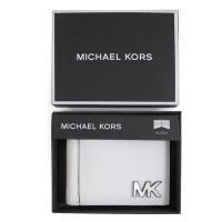 MICHAEL KORS Hudson 立體MK Logo水波紋皮革雙鈔票層對開式短夾禮盒(靚白色)