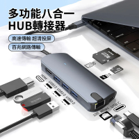 【ANTIAN】八合一 Type-C多功能HUB筆電轉接器 HDMI/RJ45百兆網路轉接線 USB集線器 Mac轉接頭