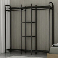 Simple Coat Rack Cabinet Drying Floor-to-ceiling Indoor Folding Clothes Hanger Home Bedroom Storage