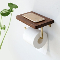 廁所紙巾架創意胡桃木免打孔卷紙架衛生紙置物架黃銅衛生間紙巾盒