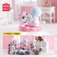 Miniso Disney Cat Flocking Blind Box Exquisite Cute Figures Animation Peripherals Collectible Ornaments Model Toy Mystery Box