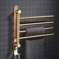 Bath Hardware Brass Foldable Movable Rotatable Towel Bar/Holder/ Rack Bathroom Wall Mounted 3 Bar Brushed Gold/Black/White