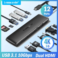 Lemorele TC97 USB Hub USB 3.1 Dock Station USBC to Dual HDMI 4K 10Gpbs Type-C 100W Adapter VGA USBC 3.1 for MacBook Windows