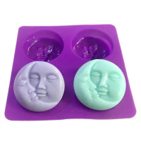 Silicone Soap Molds, 4 Cavity Crescent Moon Face Silicone Soap