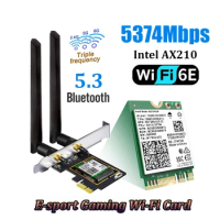 Desktop Wi-Fi 6E Intel AX210 PCIe Wireless Adapter Bluetooth 5.3 5400Mbps 802.11ax Wireless Wifi 6 Card For PC 6DBi Antenna