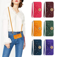 Phone Cases For TCL 20 Pro 20S 20L Plus 20SE 20R 20AX Bremen 10SE 205 Holster Sunflower Glitter Cute With Lanyard Flip Cover