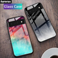 Auroras For Google Pixel 6 Pro Tempered Glass Case Marble Print With Soft TPU Frame Shockproof Cover For Google Pixel6 Pro Case