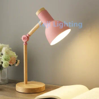 E27 Nordic Macaron Color Wooden Table Lamp Book Lights Study Bedroom Children Indoor lamp Reading Light LED Desk Lamp lights
