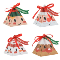 10Pcs Triangle Cone Christmas Candy Cookie Box Christmas Gift Ideas Packaging Santa Claus Paper Box Christams Party Decorations
