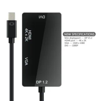 4K 3 In 1 Mini DP mini displayport Thunderbolt to DVI VGA HDMI Converter HD Adapter cable for iMac Mini Pro Air Book 250set