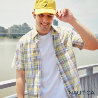 Nautica 男裝 夏日經典格紋短袖襯衫-黃色